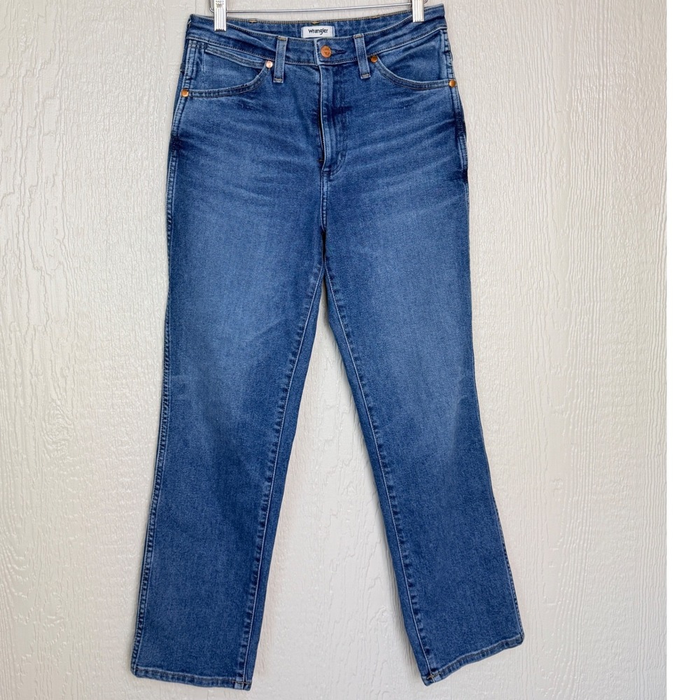 Wrangler Wild West High Rise Straight Leg Jeans Blue Denim 26